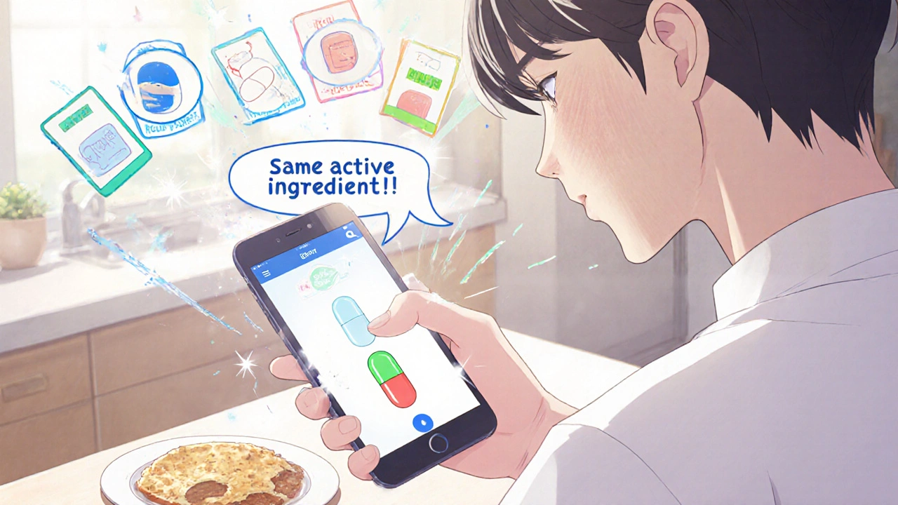 Young adult scanning a pill with a smartphone app that shows a visual transformation of the pill&#039;s appearance.