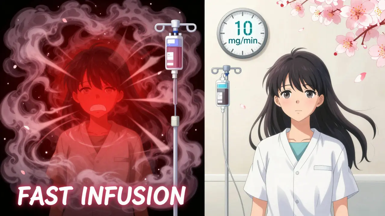 Split scene: chaotic fast infusion vs calm slow infusion with cherry blossoms.