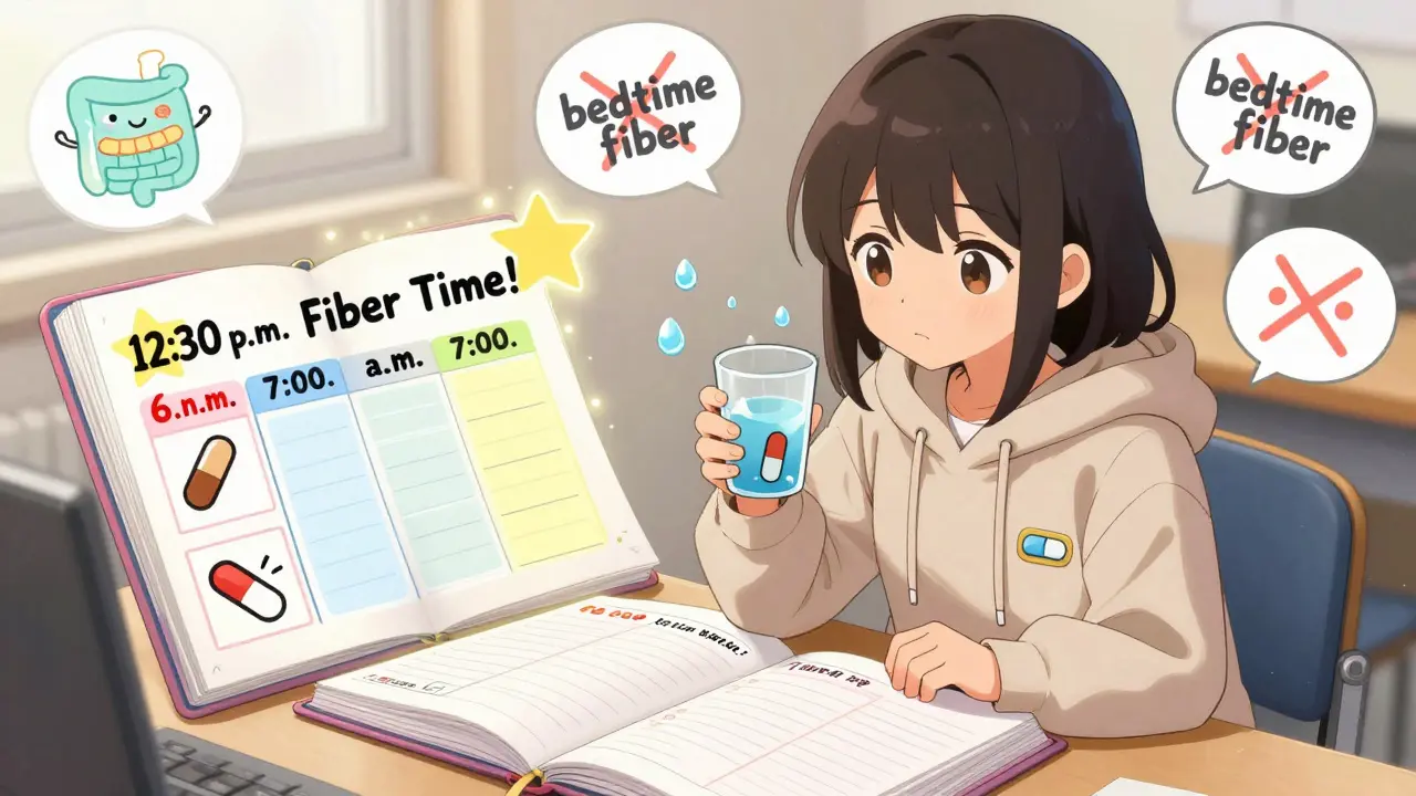 Girl planning daily schedule with fiber time clearly marked away from medication times