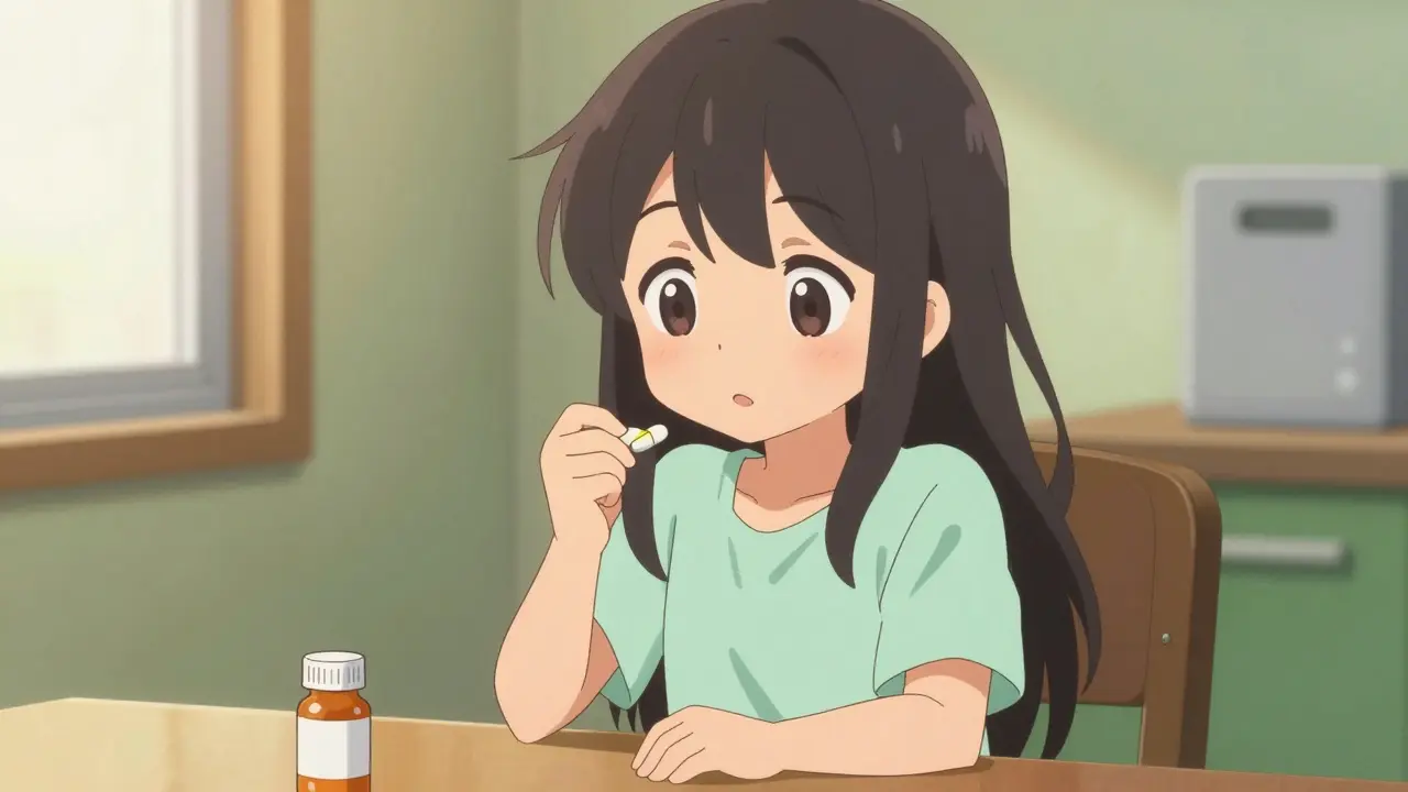 Happy patient confidently taking prescribed medication