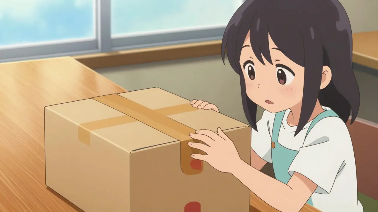 Anime woman receiving a safely packaged medication delivery