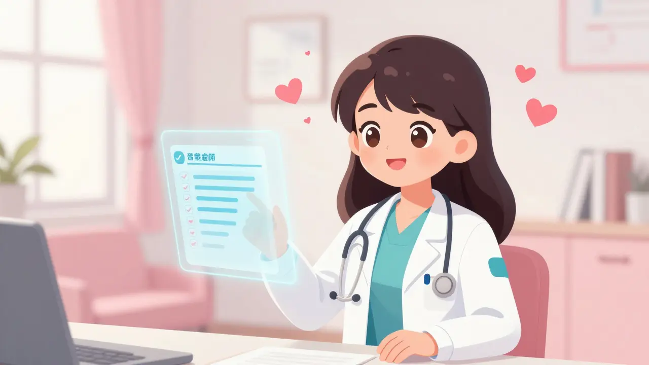 Moe style anime doctor offering telehealth prescription