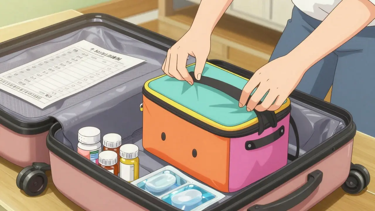 Moe style character packing medical cooler and pills for travel