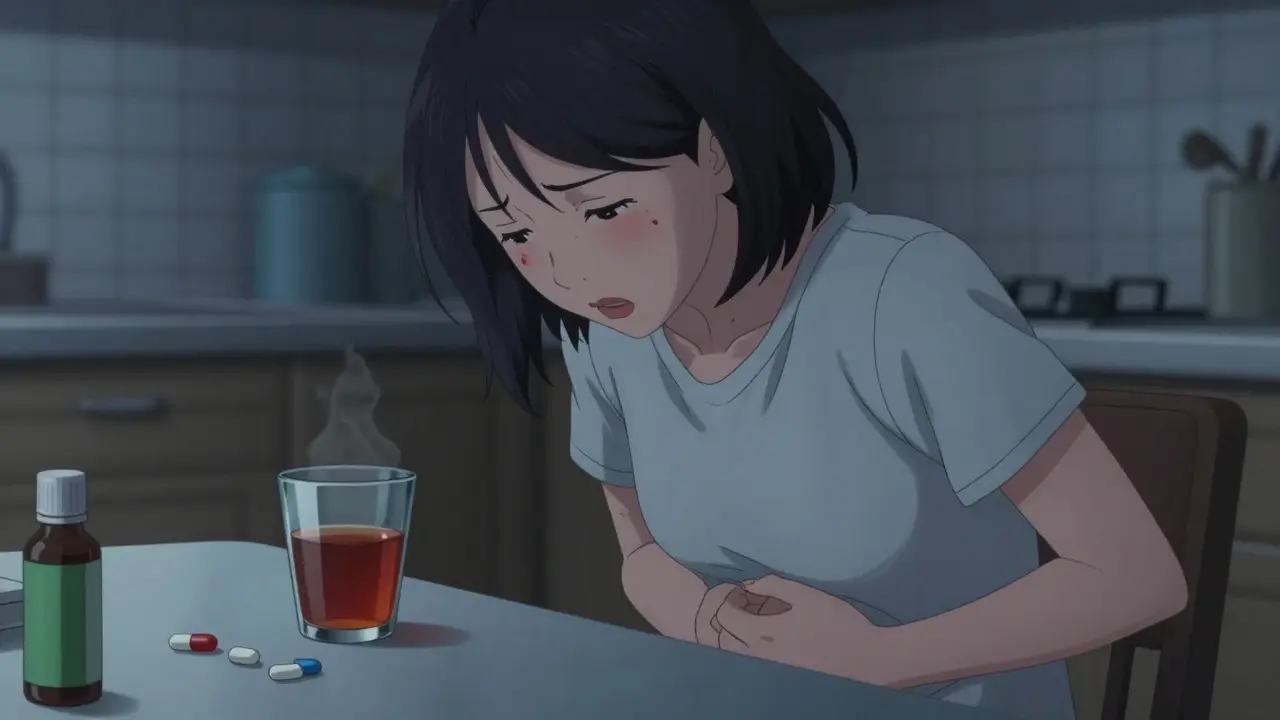 Moe style girl showing liver damage symptoms like dark urine