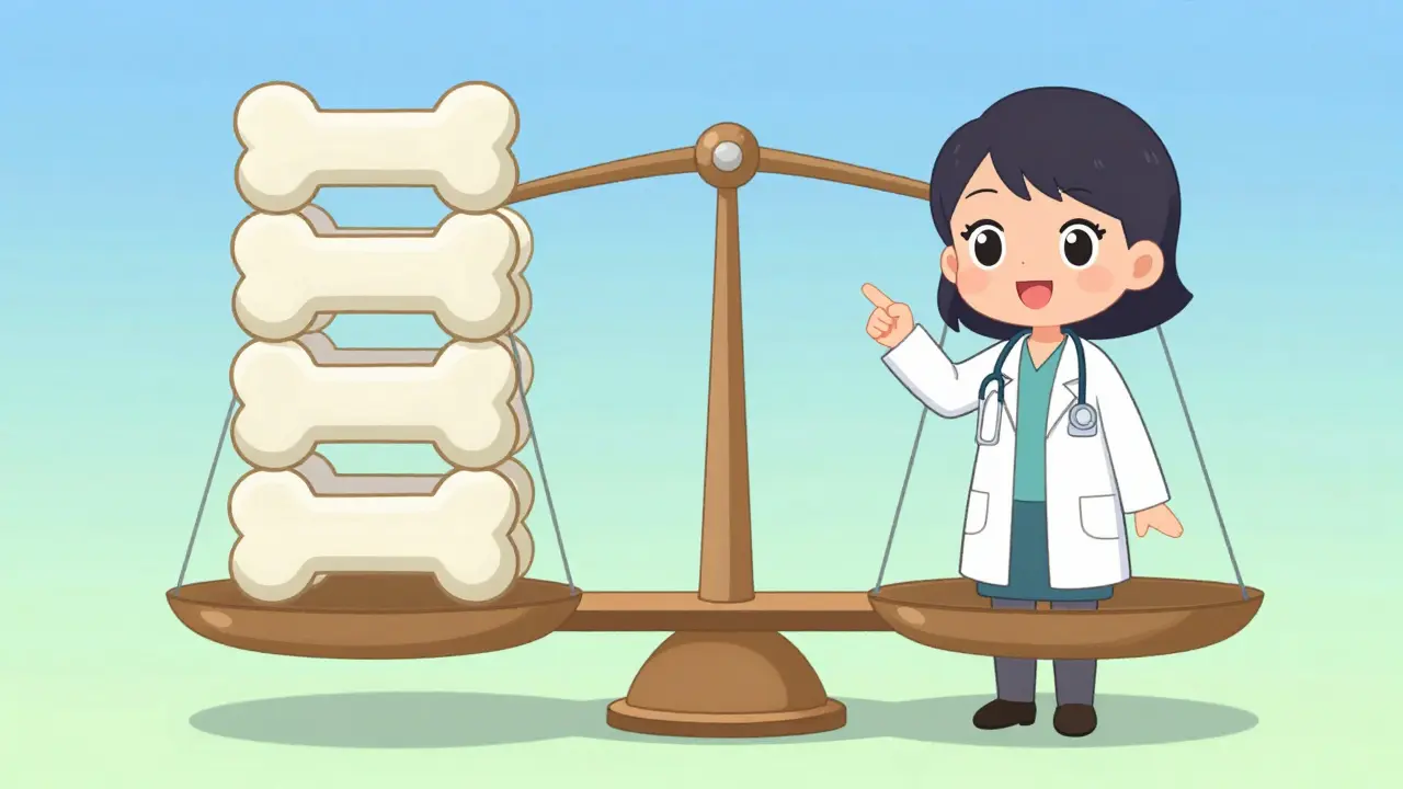 Doctor showing that bone health benefits outweigh rare risks
