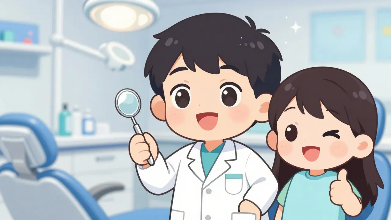 Happy patient and friendly dentist in a bright clinic