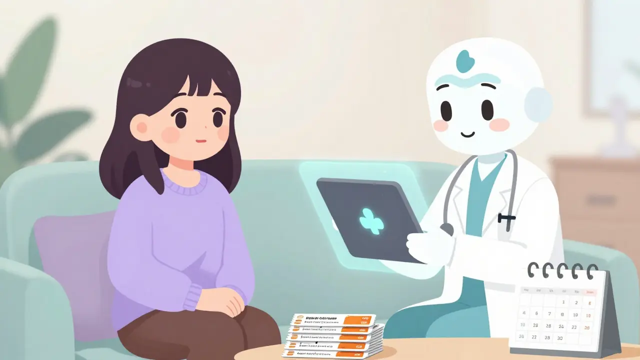 Peaceful anime scene of telehealth consultation and savings tips