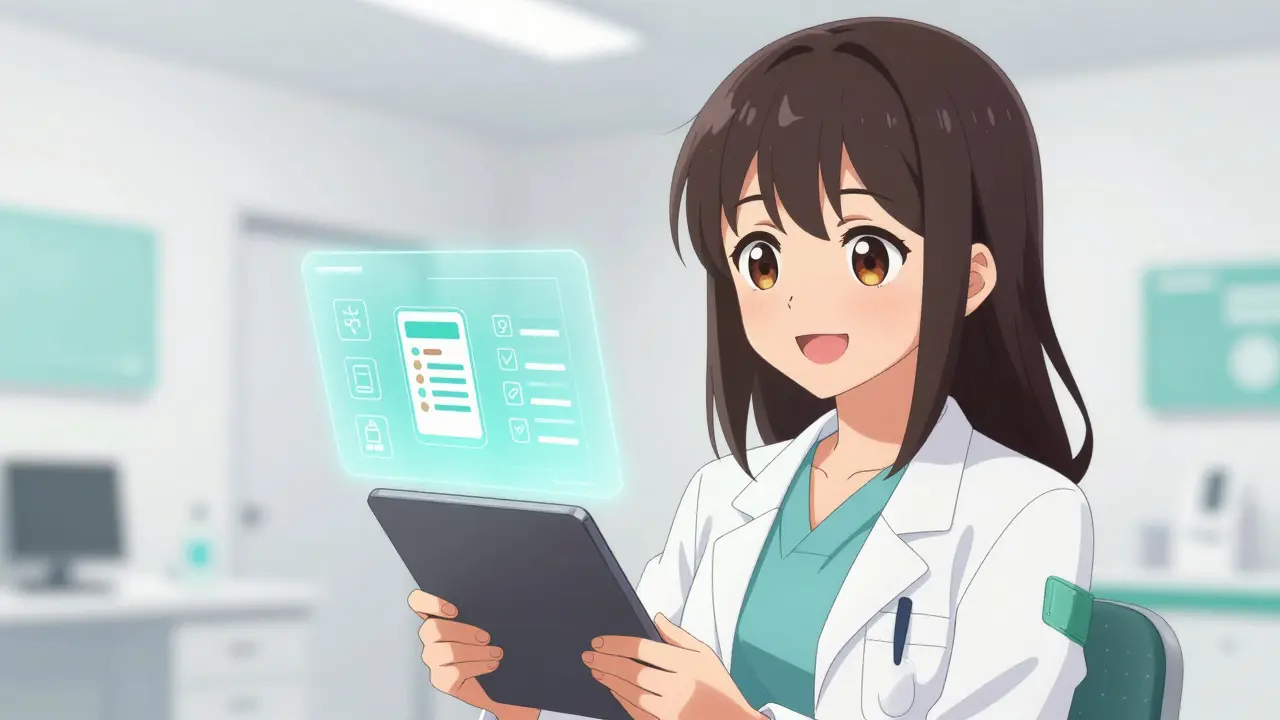 Friendly moe-style doctor conducting a virtual health consultation on a tablet