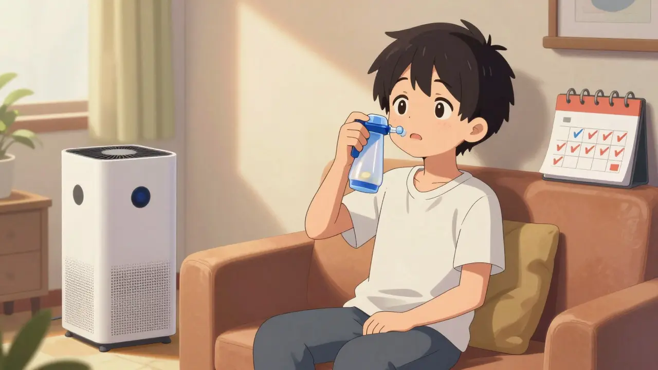 Moe anime character relaxing while using neti pot